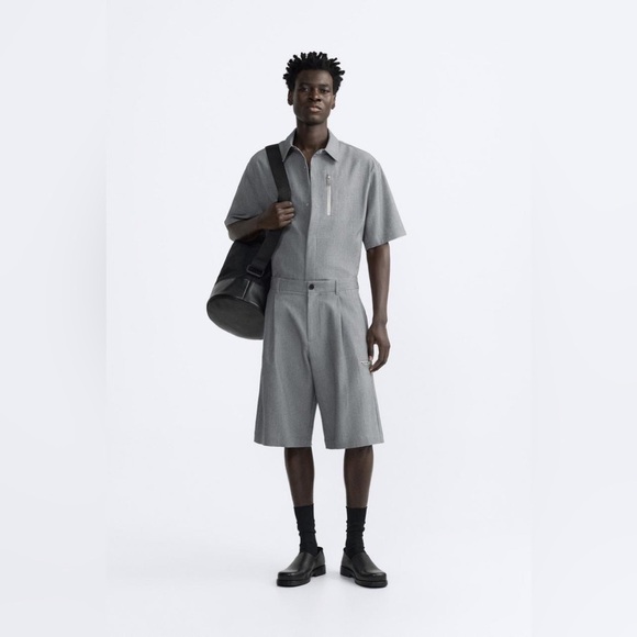 NWT ZARA Men's Gray Textured Cargo Pleated Long Shorts Bottoms 32 W - Picture 2 of 2
